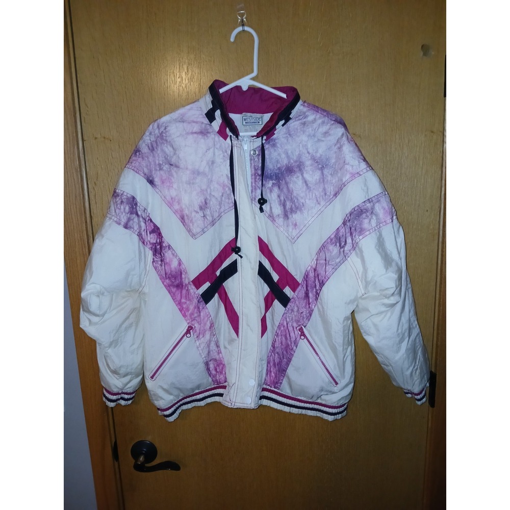 Vintage Westside Connection Large Puffy Ski Jacket 80s 90s Purple White Colorblo